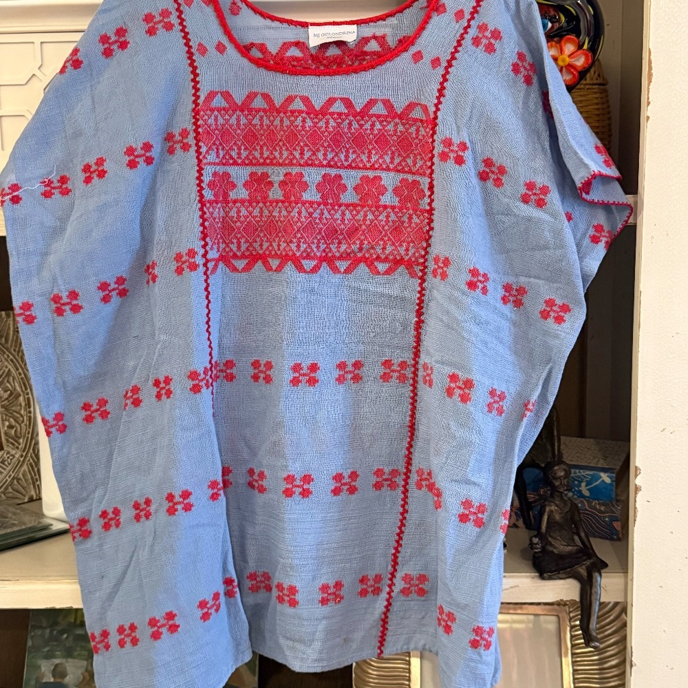 MI Golondrina mexico blue top with red embroidery XL? 1x? 2x? - Picture 2 of 4